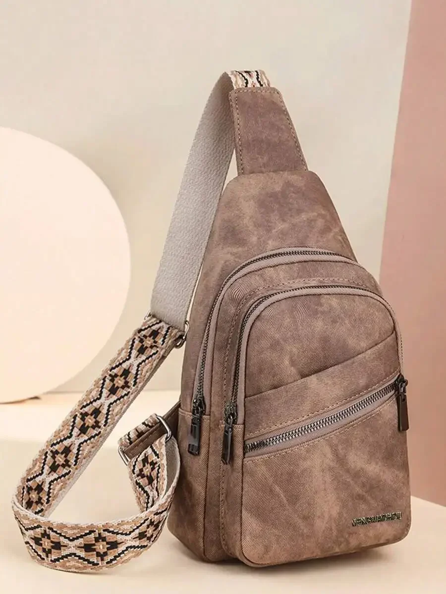 

This Fashionable And Classic Versatile Solid Color Retro PU Waterproof Multi-Layer Crossbody Bag Features Edge Pocket Design