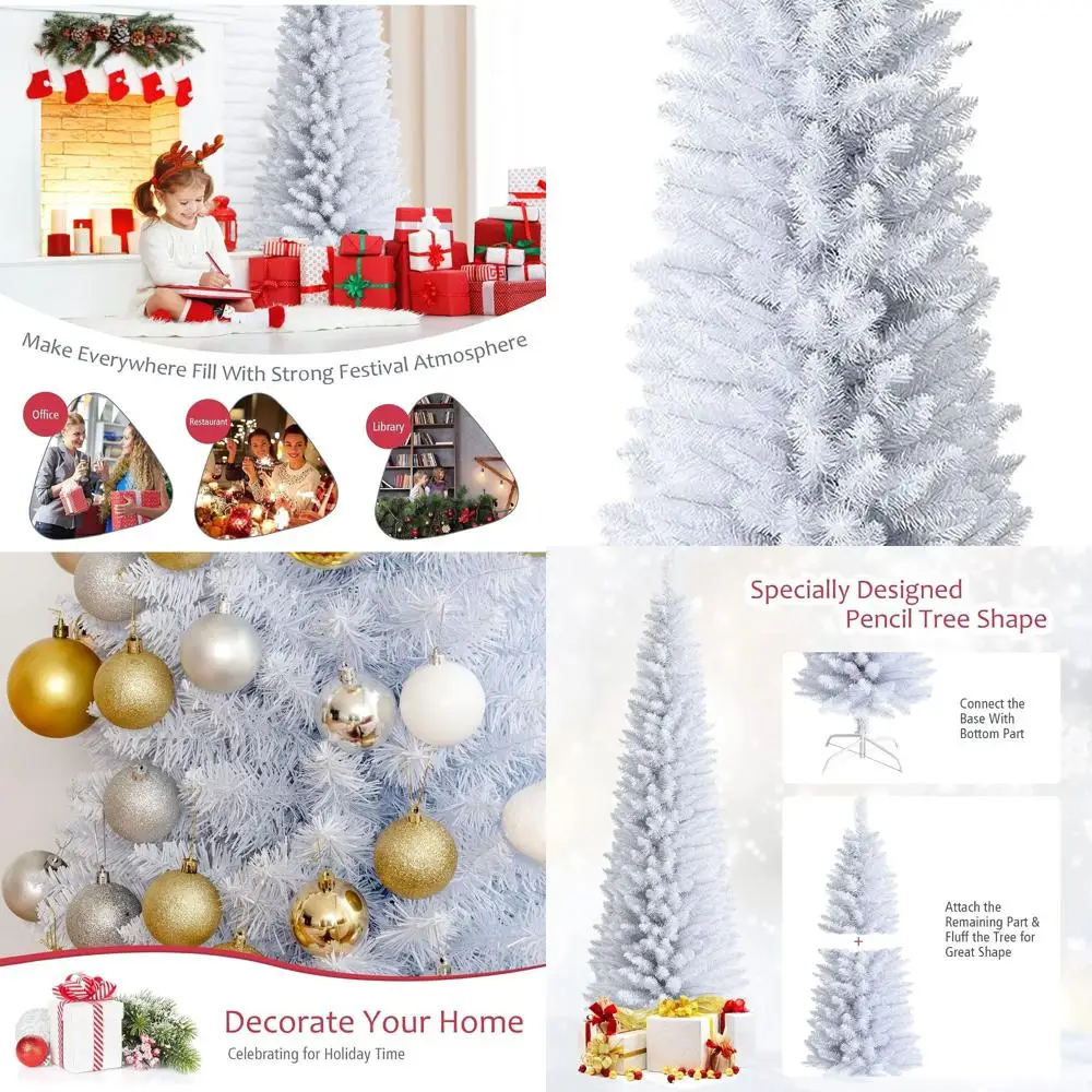 

7-Foot Tall White Artificial Christmas Tree with Premium PVC Needles and Metal Stand for Home, Office, and Holiday Decor