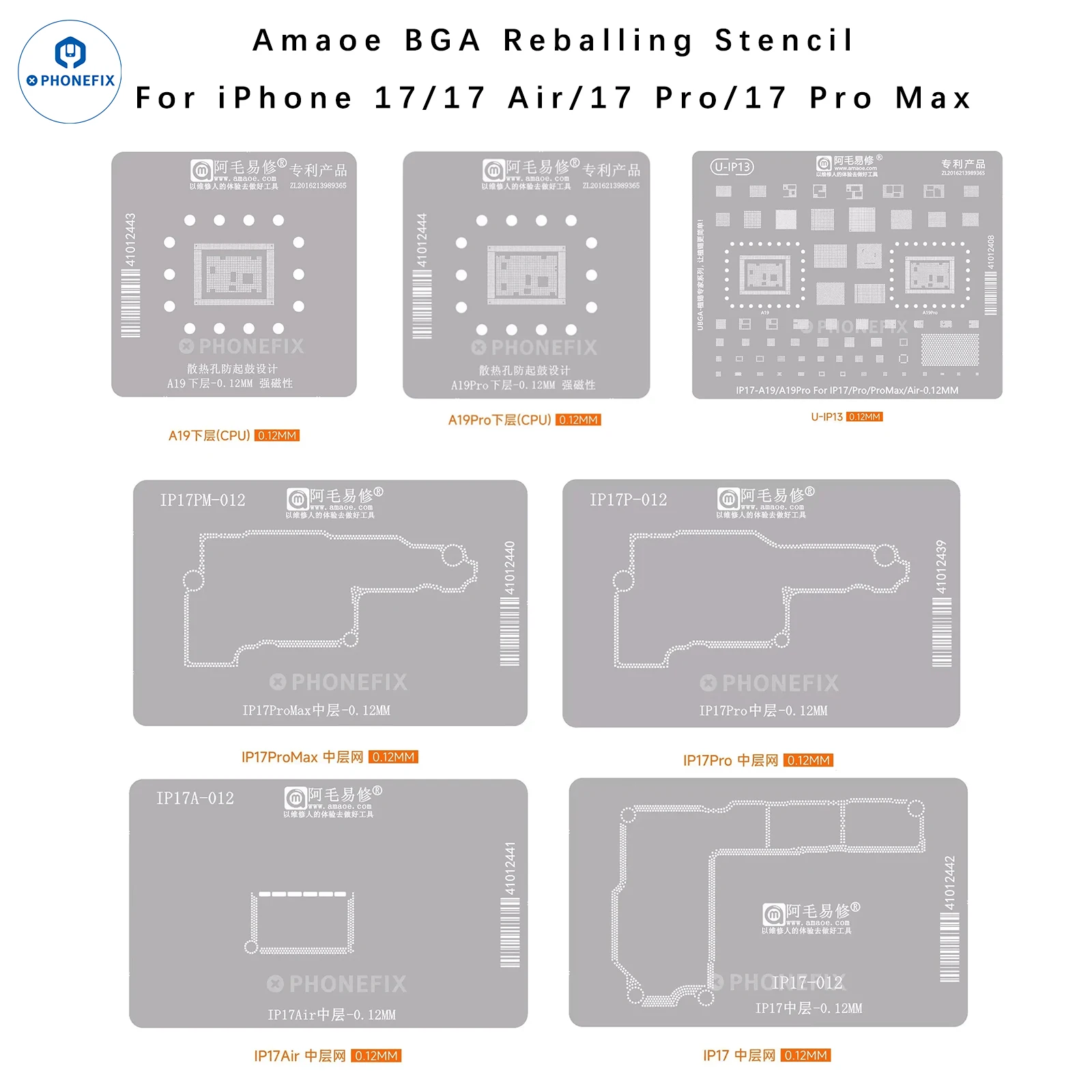 

Amaoe Middle Layer Reballing Stencil Steel Mesh for iPhone 17/17 Air/17 Pro/17 Pro Max Motherboard CPU Nand IC Soldering Repair