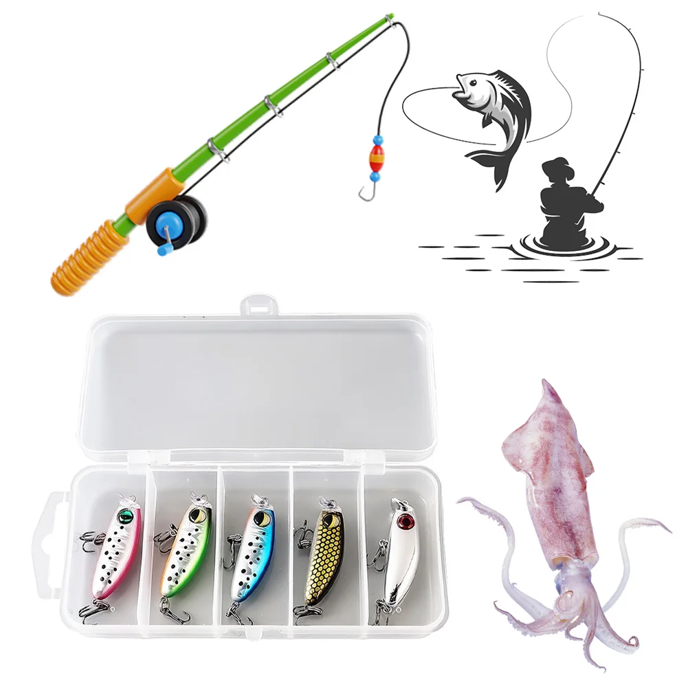 5 قطع مختلط الألوان أسماك الصيد السحر الاصطناعي الطعم الثابت المتذبذب كرانكبيت أدوات مع صندوق ثلاثة أضعاف السنانير صيد السمك الطعم