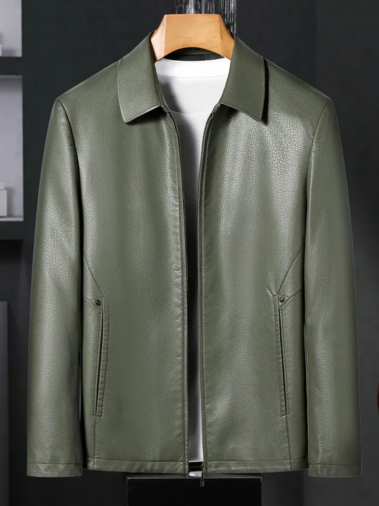 

Мужская кожаная куртка-пальто с отложным воротником, повседневная, из натуральной кожи, весна-осень, модная, городская, прямого кроя