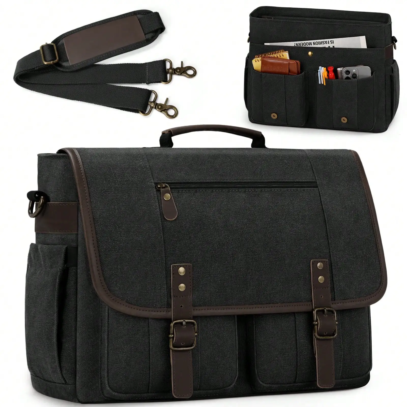 

Men's Messenger Bag, 17-17.3 Inch Laptop Bag For Men, Vintage Canvas Briefcase, Water-Resistant Satchel, Rugged Computer