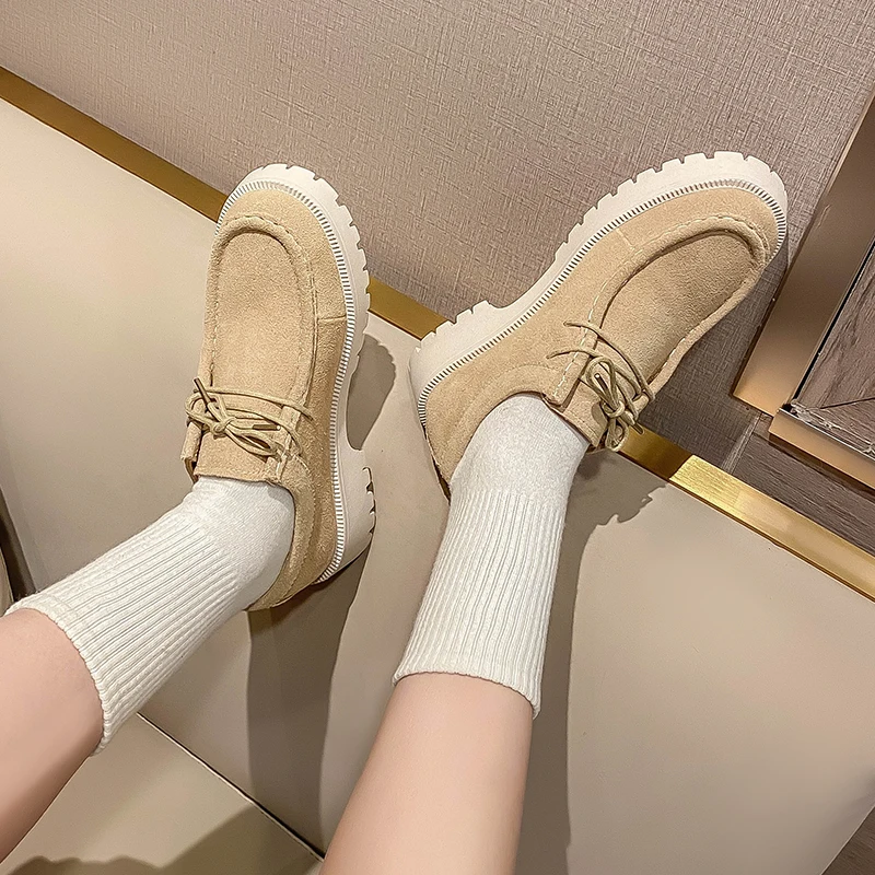 CICIYANG Loafers Shoes Female Suede Genuine Leather 2024 New British Style Women\'s Spring Shoes Large -size Fracus Ladies Shoes