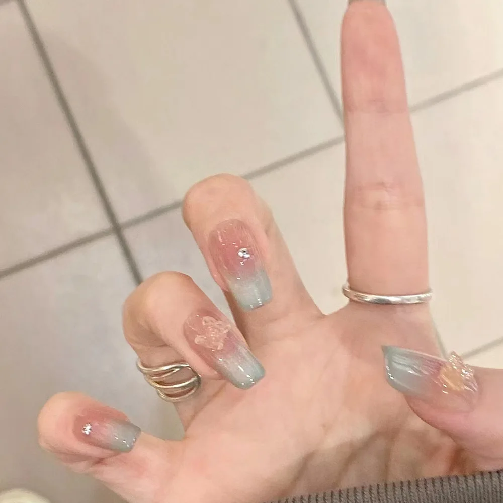 Hot deal: 2026 New Minimalist Smiling Cat Eye Nail Stickers, Butterfly Rhinestone Nail Art, French Gel Manicure with Hand-Putted Nail Tips