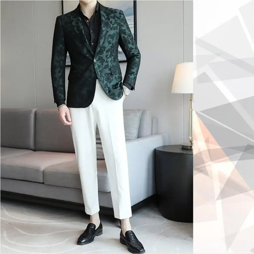 Brand Clothing New Luxury Print Blazer Slim Fit Men Blazer Stage Cloth Social Party Wedding Dress Male Black Suit Jacket 4XL-5XL