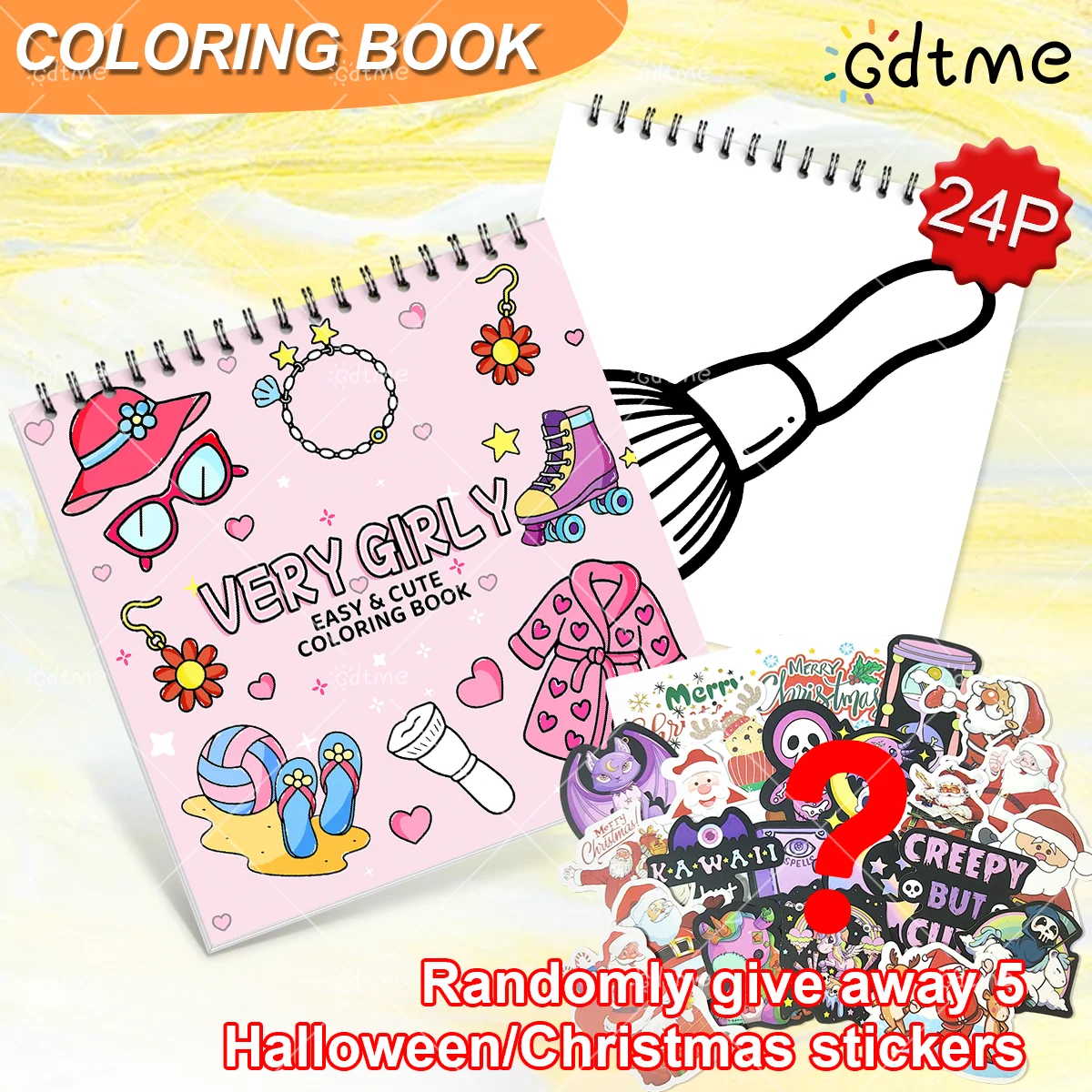 Very Girly Coloring Book for Adults Teens （Randomly give away stickers）Stress Relief Creative Cute Drawing Book DIY Gift Idea