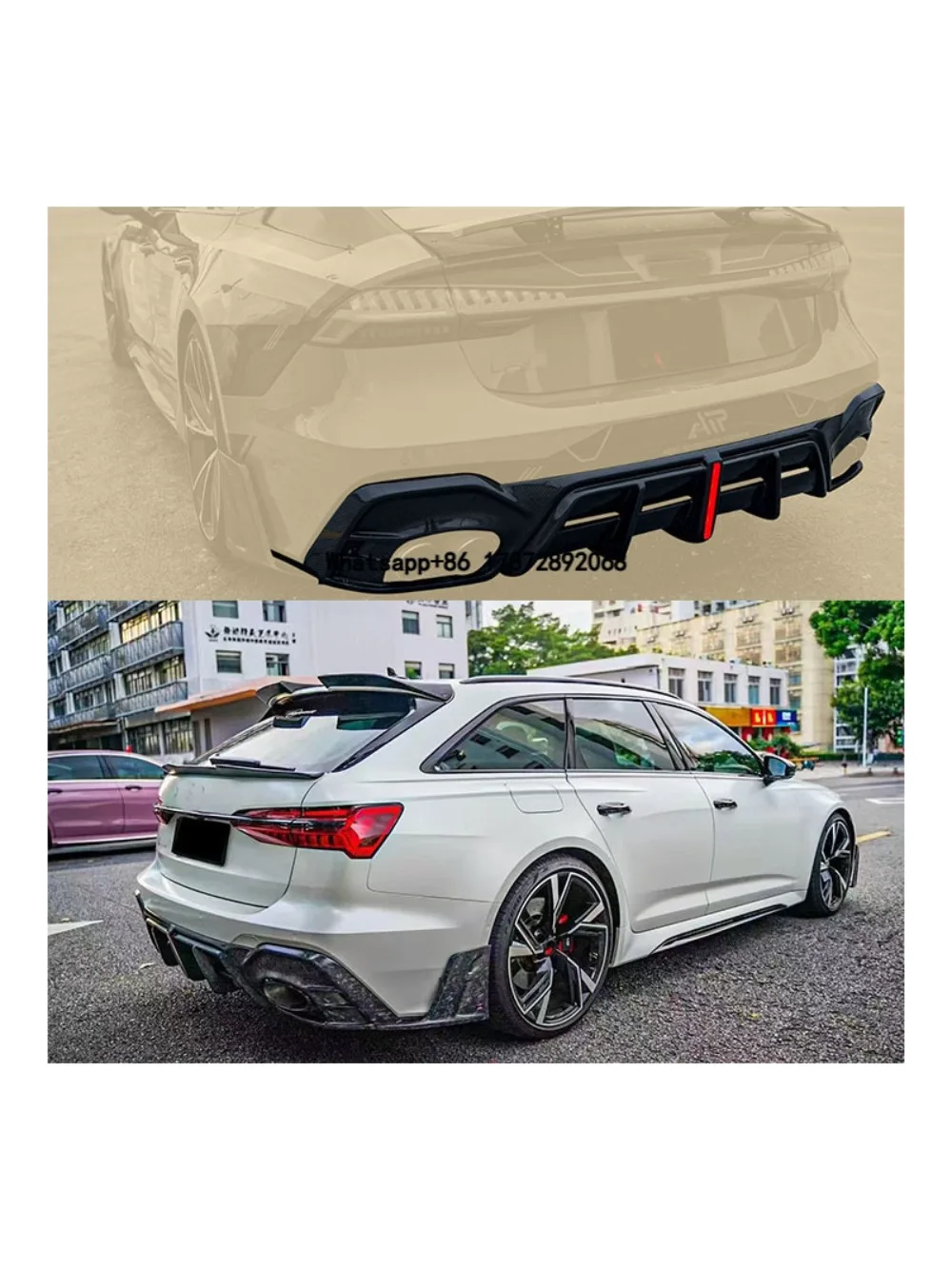 New  RS6 C8 Dry Carbon Fiber Illuminated Universal Fitment Rear Lip Bolt-On Car Bumper with Exhaust Cut-Outs 1 Year Warranty