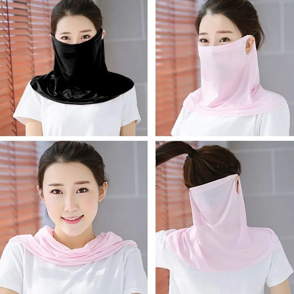 

Hanging Ears Women Sunscreen Mask New Dustproof Ice Silk Full Face Masks UV Resistant Neck Protector Outdoor