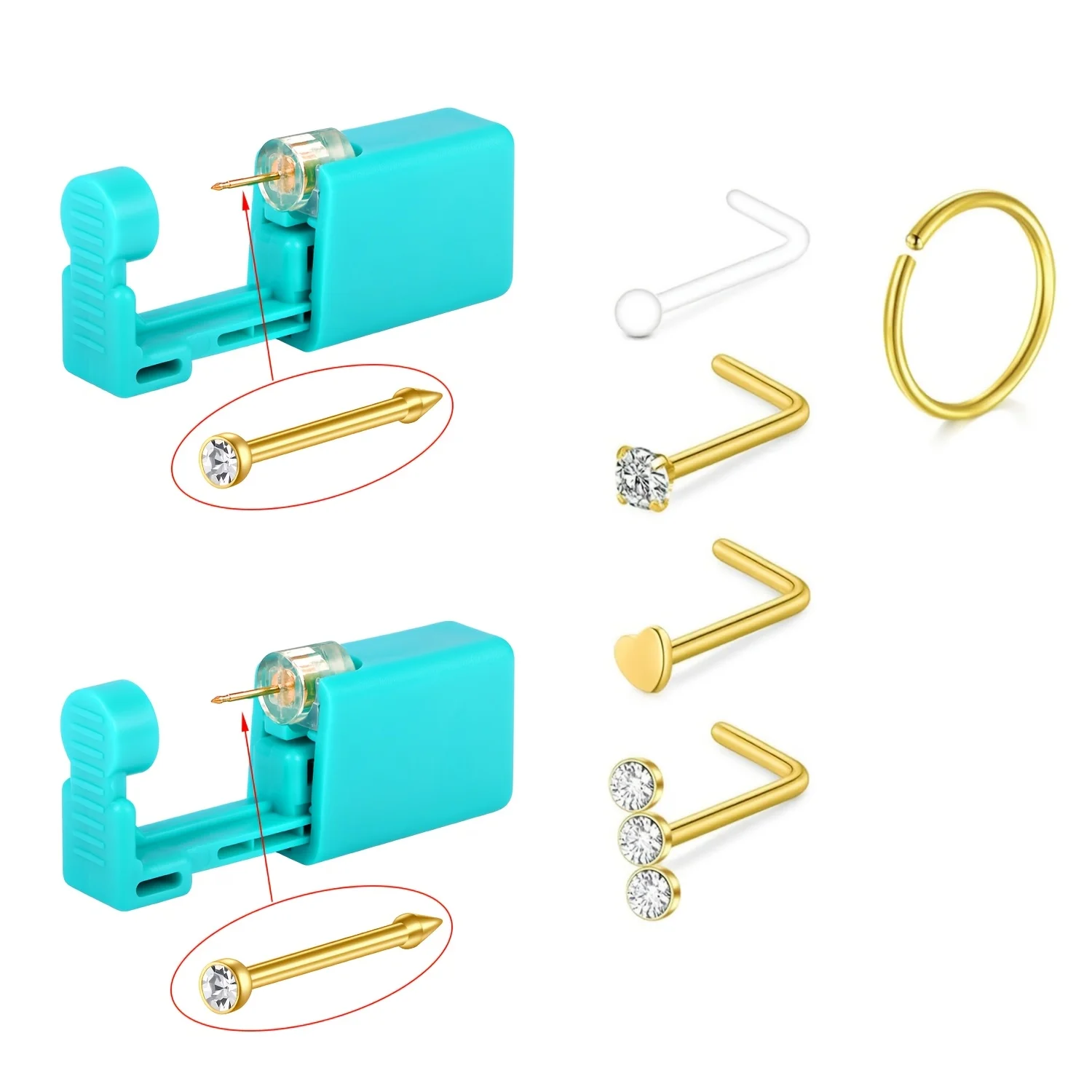7-teiliges Nasenpiercing-Set Nasenring-Piercing-Kit, Nasenpiercing-Set mit Nasenringen Einweg-Nasenpiercing-Pistolen-Set – Detail 3