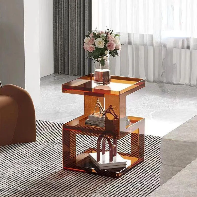 Side few acrylic balcony corner few living room wabi-sabi wind mobile small coffee table sofa solid wood bay window table