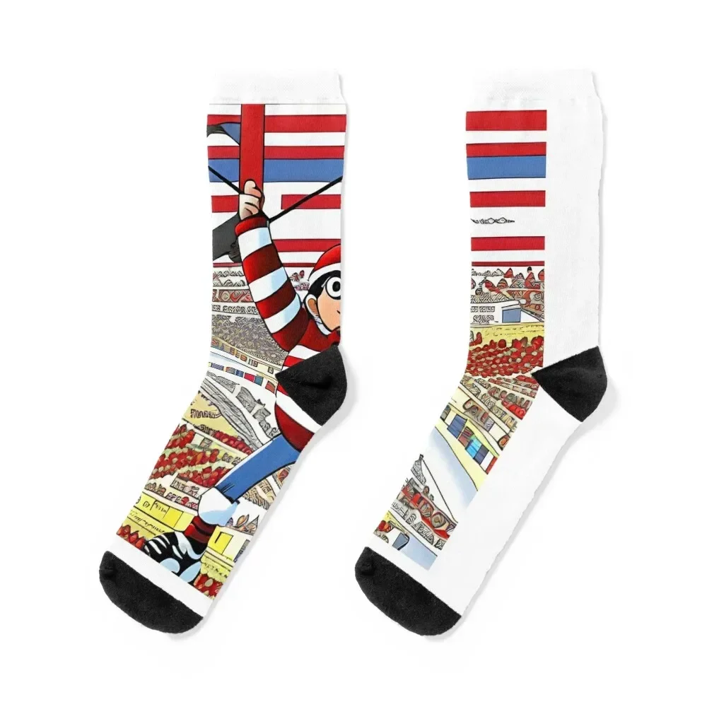 

Where is Wally/ Waldo - find the book of Wally/ Waldo - Part VII Where is Wally Socks gifts hiphop Luxury Woman Socks Men's
