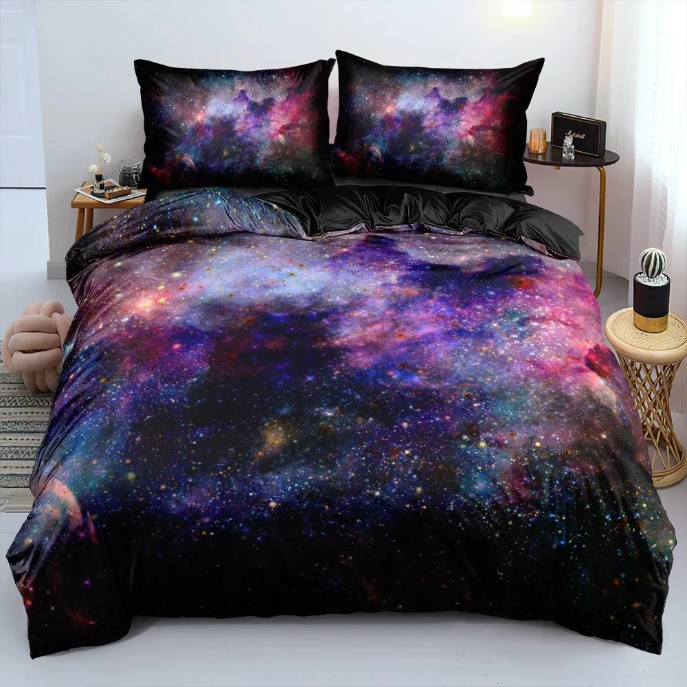 Luxury Galaxy Dark Blue Bedding Set Twin Full Queen King Size Duvet Cover Set Shining Stars Starry Sky Kids Adults Comforter Set