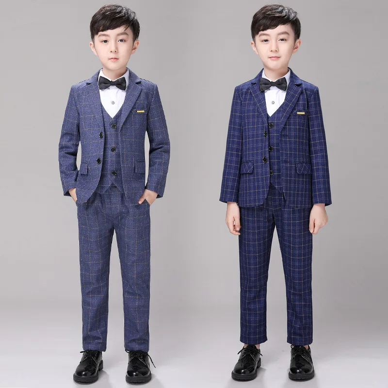 Wholesale JUCPKID Children Boys Plaid Formal Suits Checkered Elegant Suit For Kid Boys British Kids Boys Blazer Vest Pant Suits