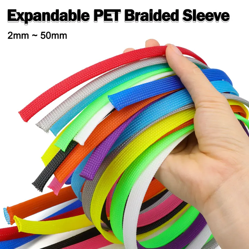 5m Expandable Braided Sleeve PET Insulated 2mm - 50mm High Density Nylon Mesh Tube Wire Wrap Cover Protection Cable Sleeving