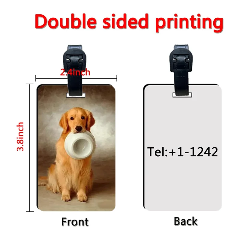 AF90-20 Pcs Sublimation Luggage Tag Blanks With Strap MDF White Blank Travel Bag Baggage Tags Double Sided Suitcase Label Tag