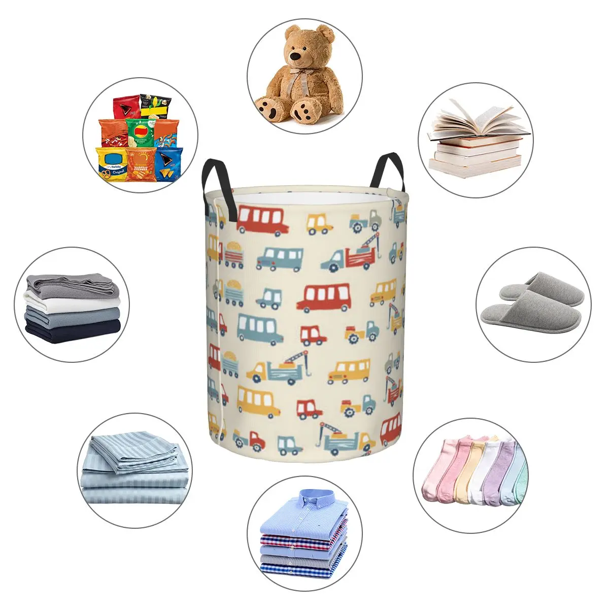 Foldable Laundry Basket for Dirty Clothes Cars On The Road Cartoon Background Storage Hamper Kids and Baby Home Organizer images - 6