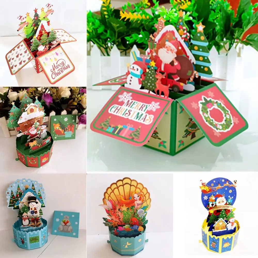 3d Pop-up-Grußkarten Frohe Weihnachten Karten Neujahr Grußkarten Segen Postkarte Schwan Meerjungfrau danke Karten Dekor Geschenk