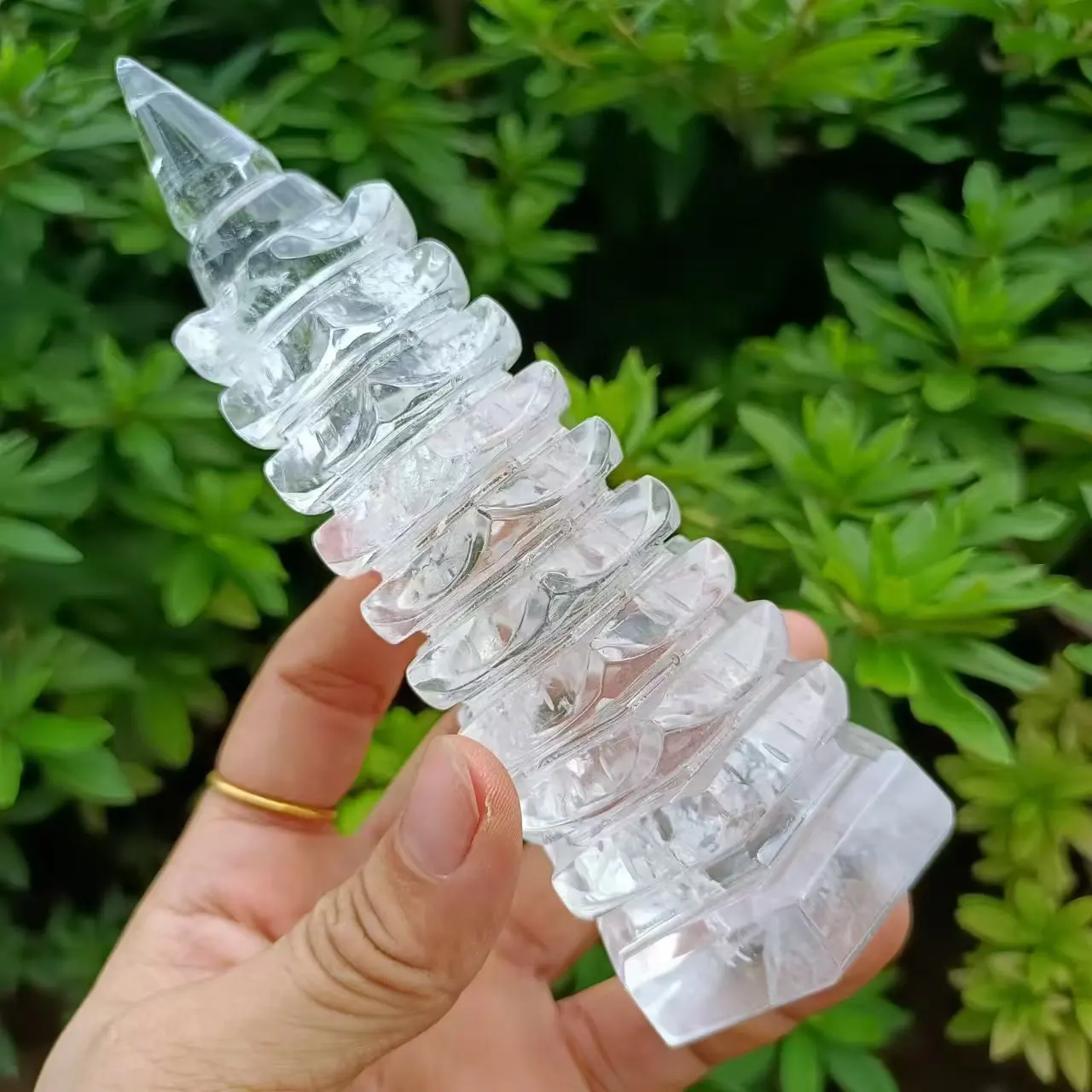 Natural White Crystal Wenchang Tower, White Quartz Crystal Hand-Carved Tower, Mineral Reiki Healing Tower, Energy Degaussing Tow