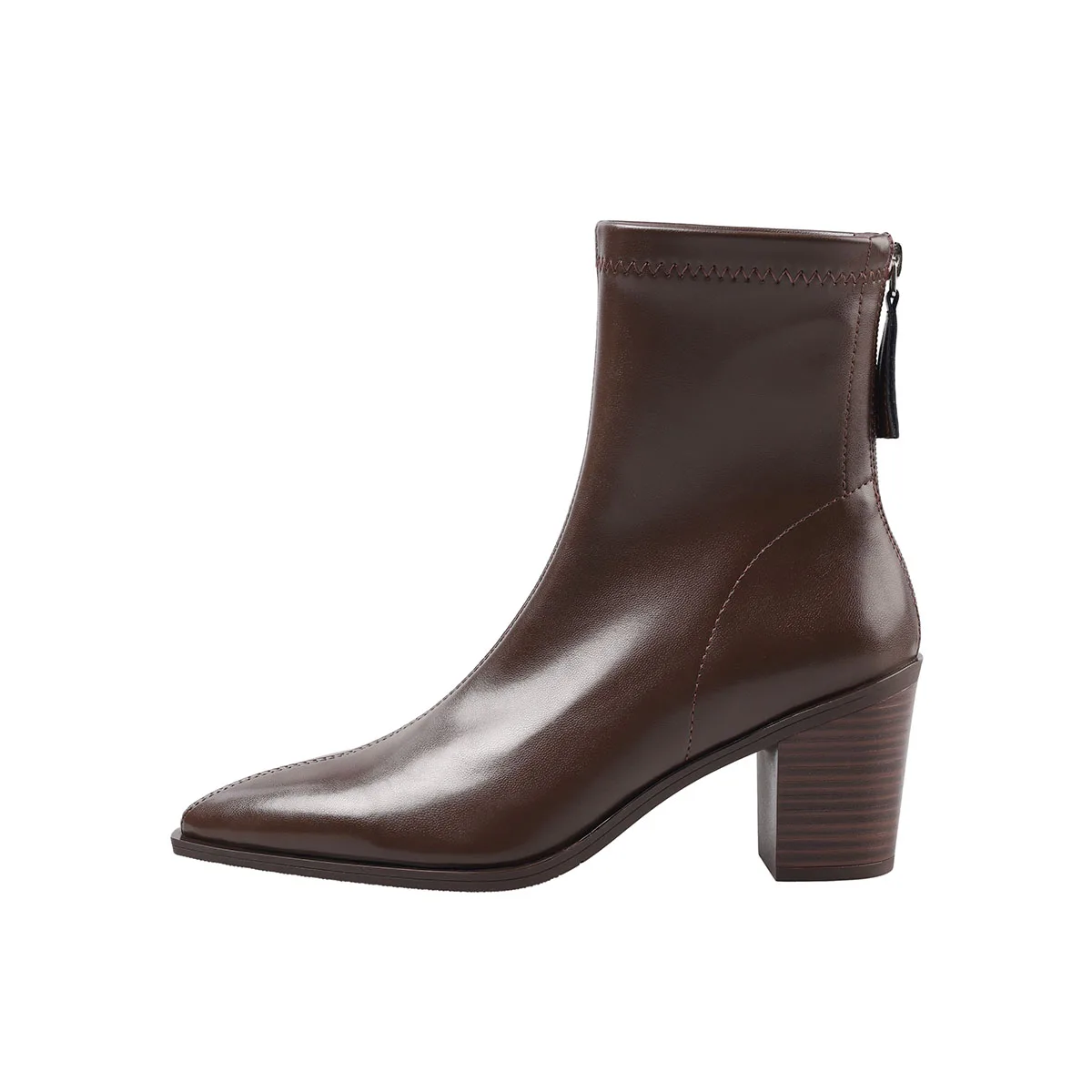 

Arden Furtado 2025 Autumn Elastic PU Chunky heels skinny boots Pointed toe Back zipper short boot commute Women's Boots