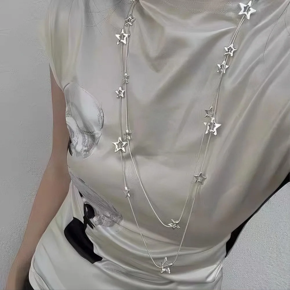 الحد الأدنى فضي اللون ماتي الأفعى العظام سلسلة قلادة للنساء موضة قابل للتعديل سترة طويلة سلسلة فاخرة الرقبة مجوهرات