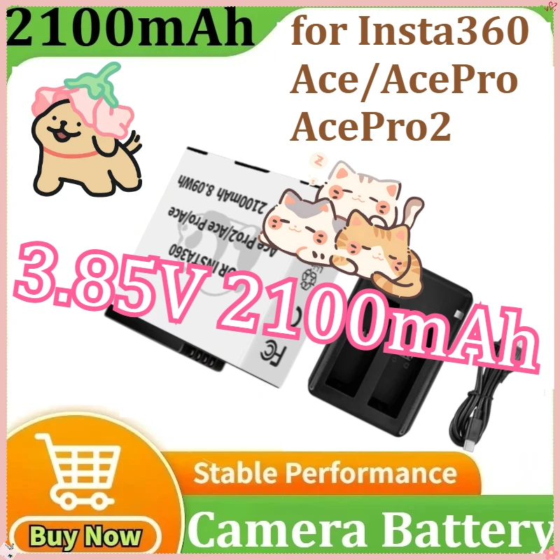 

for Insta360 Ace/AcePro/AcePro2 Rechargeable Battery+LED Dual Charger for Insta360 Ace Pro Camera Accessories 3.85V 2100mAh