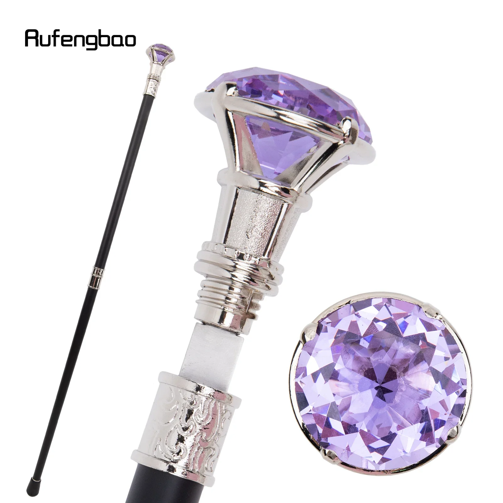 Bastone da passeggio bianco tipo diamante viola chiaro con piastra nascosta Piastra per canna alla moda per autodifesa Bastone per cosplay 93 cm