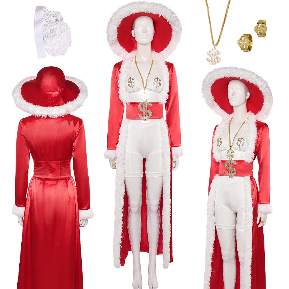 

Halloween Women Red Costume Set White Jumpsuit Red Coat Hat Outfits Adult Female Carnival Party Cosplay Dress Up Clothing Suits