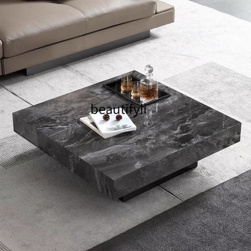 

Cy56 Italian minimalist light luxury Venice brown marble high-end rock slab square suspended coffee table