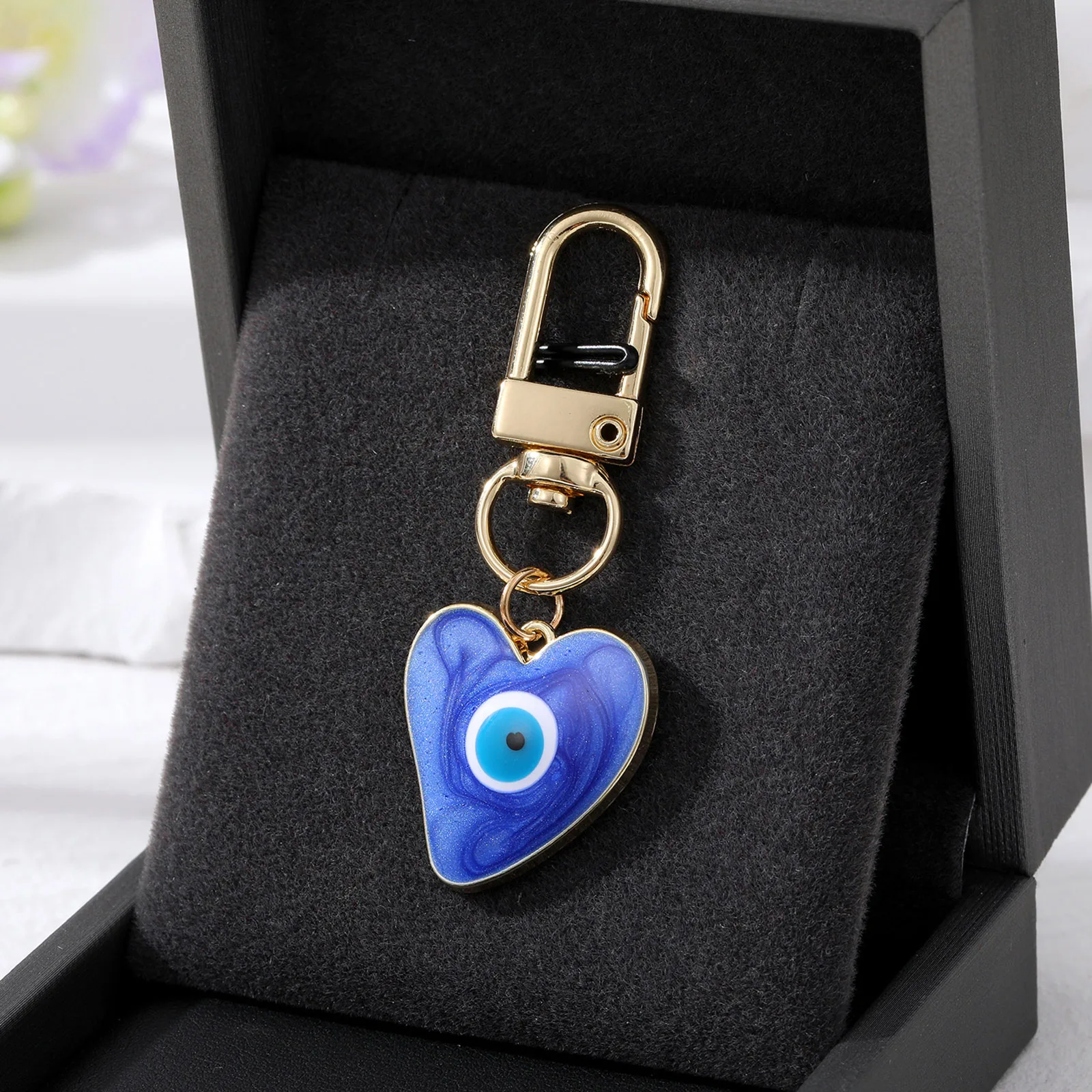 Fashion Keychain Turkish Heart Evil Eye Enamel Pendant Keychains Blue Eye Keyring School Bag Car Key Jewelry Accessories ,1Piece