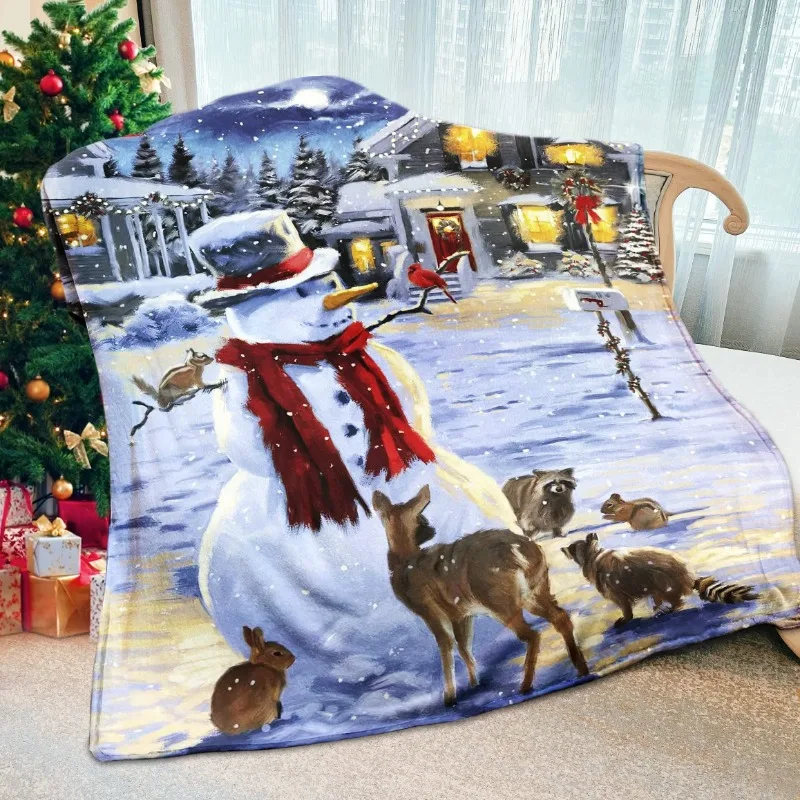 

Throw Blanket Red Christmas Soft Plush Warm Snowman Winter Cabin Holiday Birthday Gifts 150X200CM