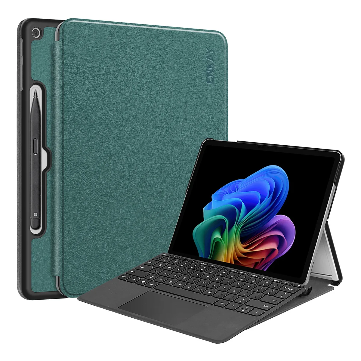 

ENKAY HAT PRINCE для Microsoft Surface Pro 12-дюймовый чехол из искусственной кожи + защитный чехол для ПК с подставкой - черновато-зеленый