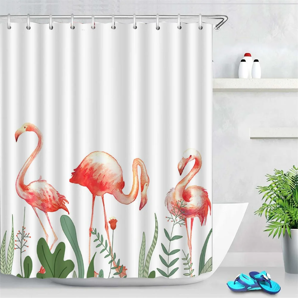 Cute Duck Printing Shower Curtain Cartoon Bathroom Waterproof   With Hook Home Decoration