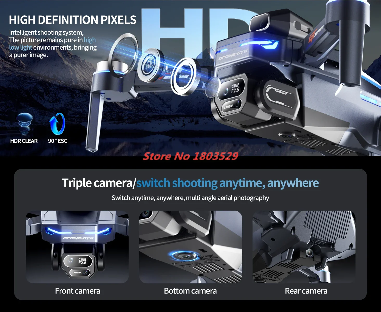 

Optical Flow 8K Three Camera Brushless Drone Optical Flow With Electric Charge Display Dron Power Display Over-distance Remind