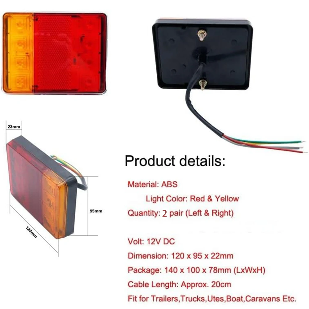 4PCS 8 LED Waterproof Tail Light For Truck Trailer Caravan Camper DC 12V Stop Turn Reverse Indicator