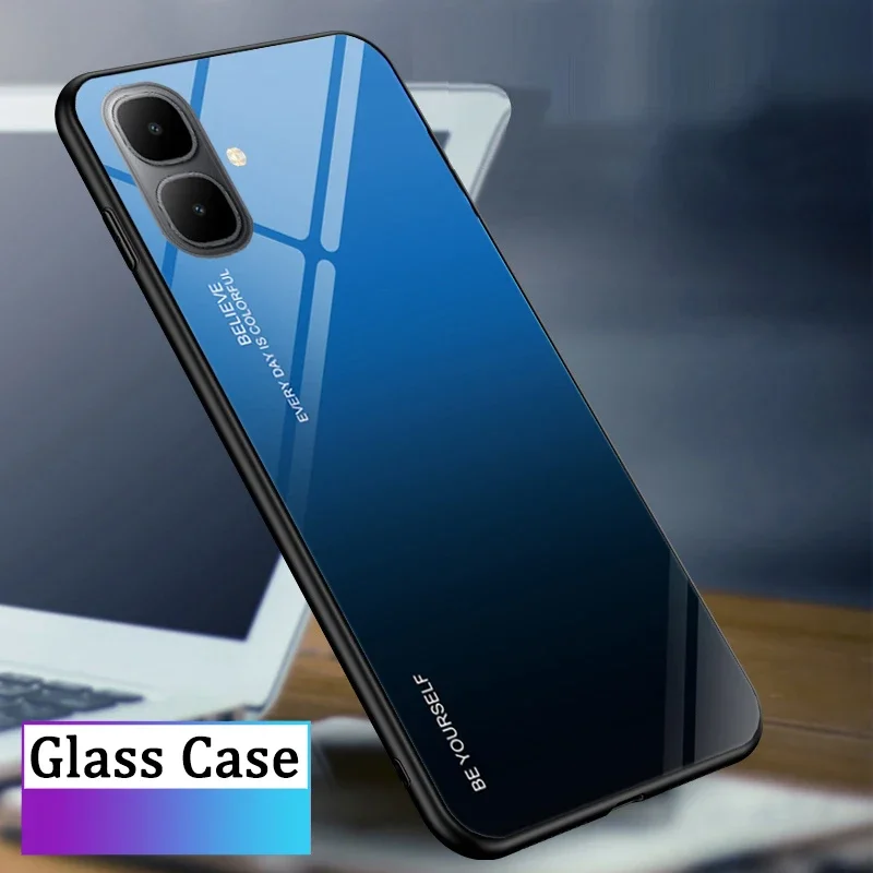 

For Tecno Pop 10 Spark Go 2 Case Luxury Gradient Rainbow Glass Blackplane Hard Cover For Tecno Spark Go2 Pop 10 Soft Edge Shell