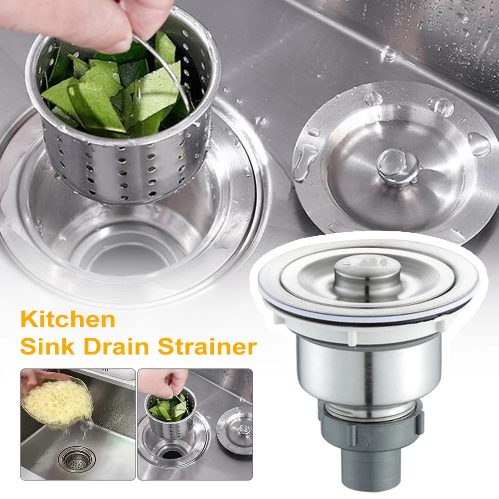 

Kitchen Sink Drain Strainer Assembly Stainless Steel with Removable Deep Waste Basket and Sealing Lid Kitchen Accessory