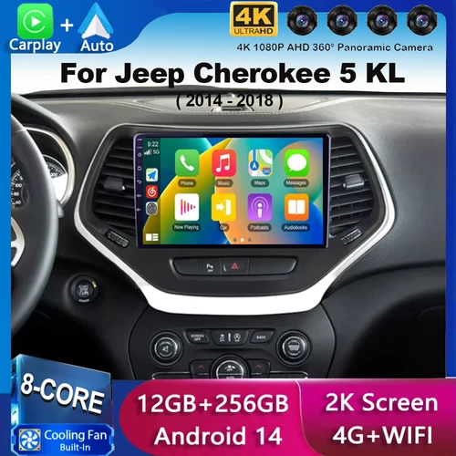 Imagen 1 del producto Android 15 Carplay Auto WIFI + 4G para Jeep Cherokee 5 KL 2014 2015 2016 2017 2018 GPS Radio de coche reproductor de vídeo Multimedia estéreo