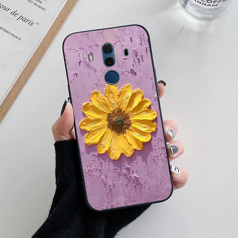 حافظة لهاتف هواوي ميت 10 لايت ميت 10 لايت ميت 10 برو حافظة من السيليكون على شكل زهرة لطيفة لهاتف هواوي ميت 10 لايت غطاء من البولي يوريثان الناعم