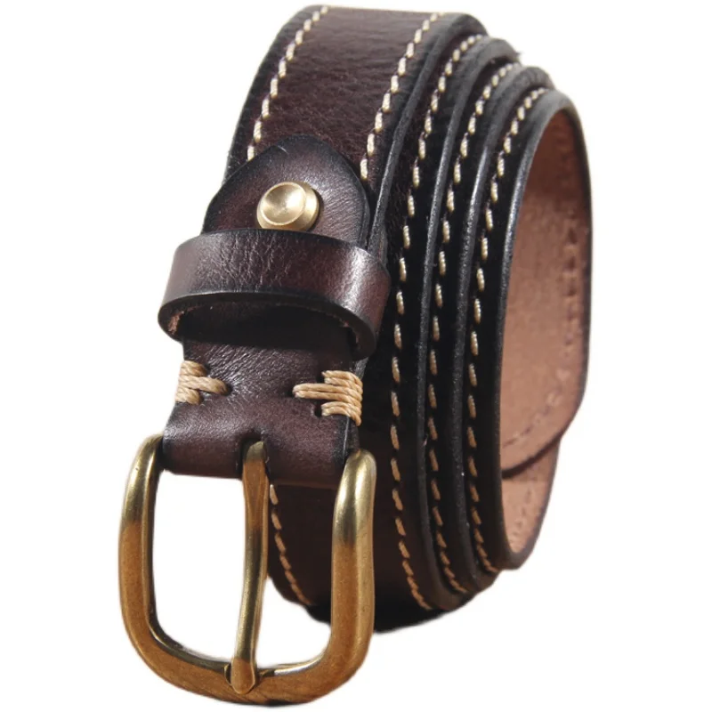 Cowhide Design Belt Women\'s Pure Copper Button Top Cowhide All-match Casual Jeans Belt High Quality Retro Luxury Women Belt