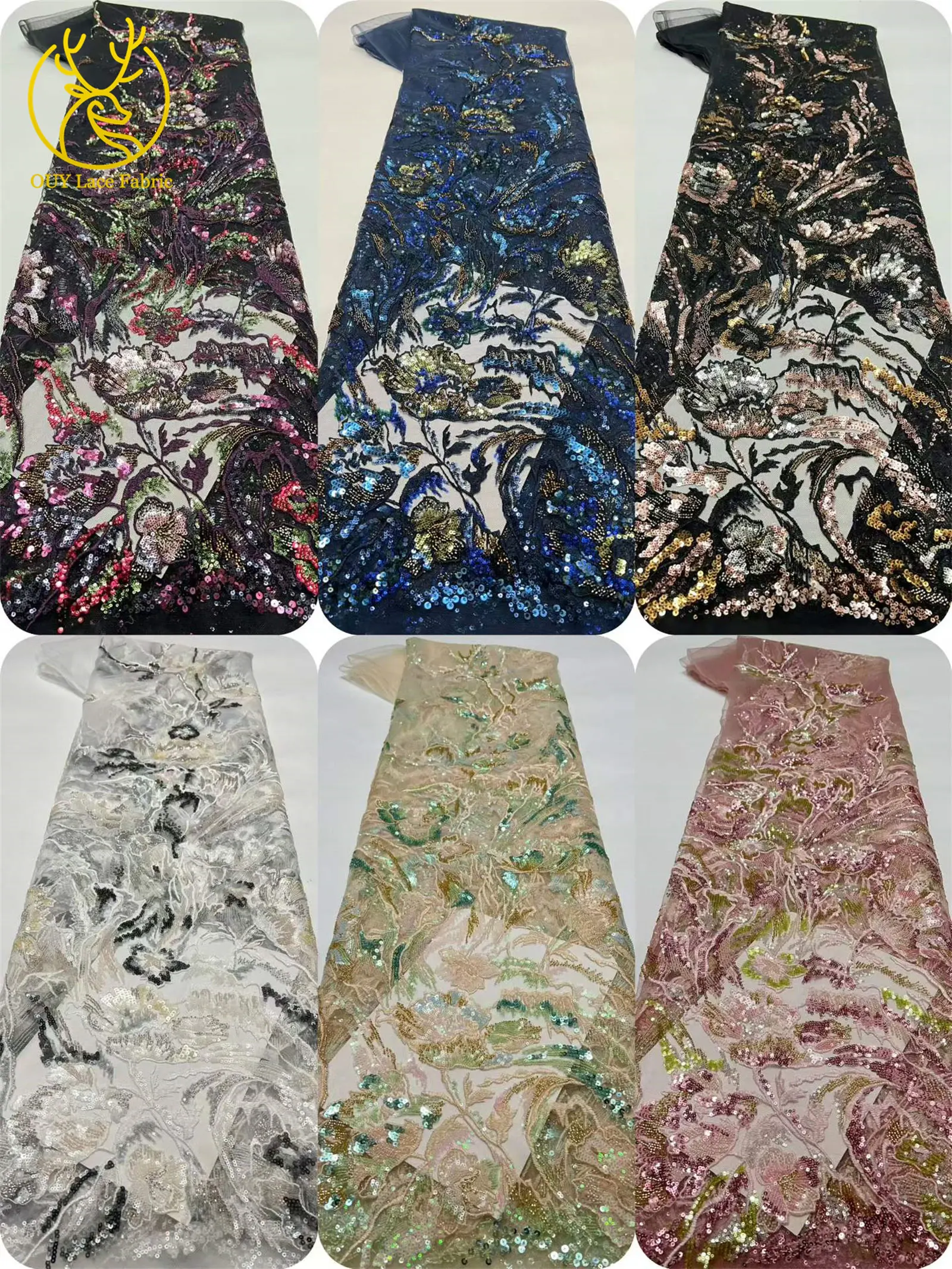 Neues Design Afrikanische Stickerei Pailletten Spitzenstoff 2026 Luxuriöse Französische Nigerianische Perlen-Spitze für Braut- und Partykleider 5 Yards – Detail 3