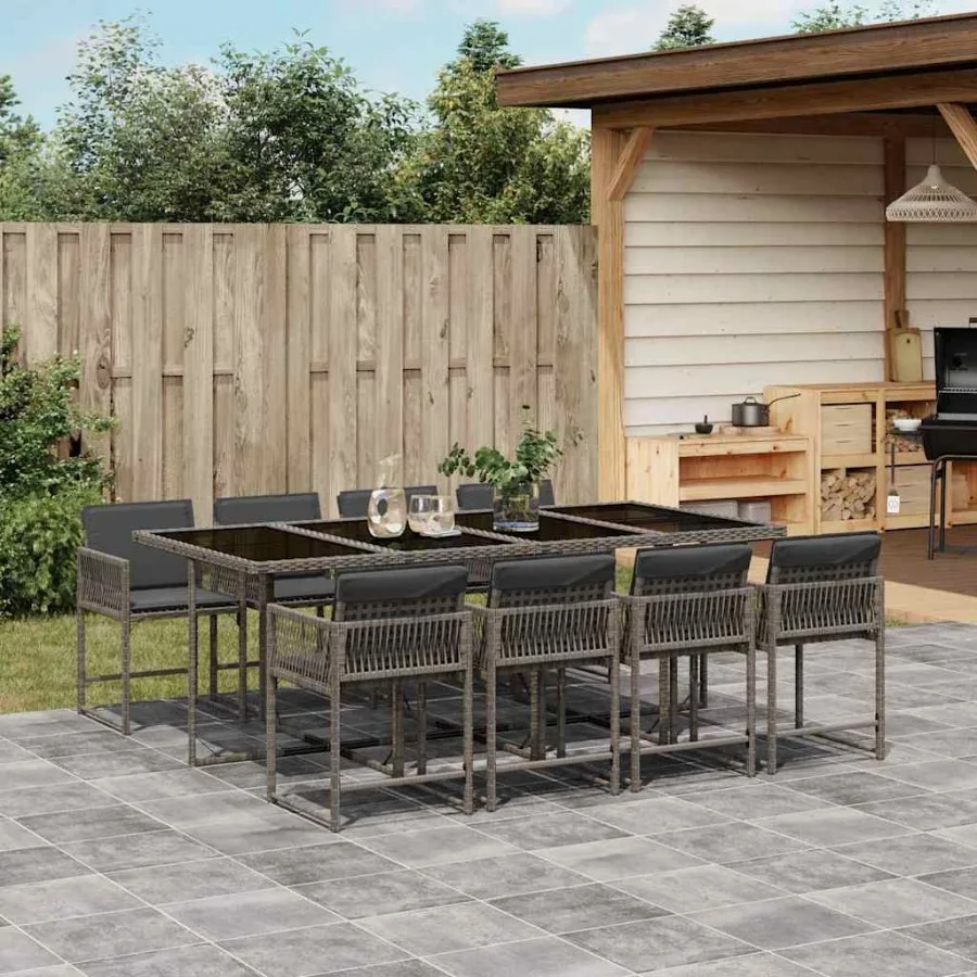 

Garden Dining Set Grey Dark Grey Black PE rattan 8seater