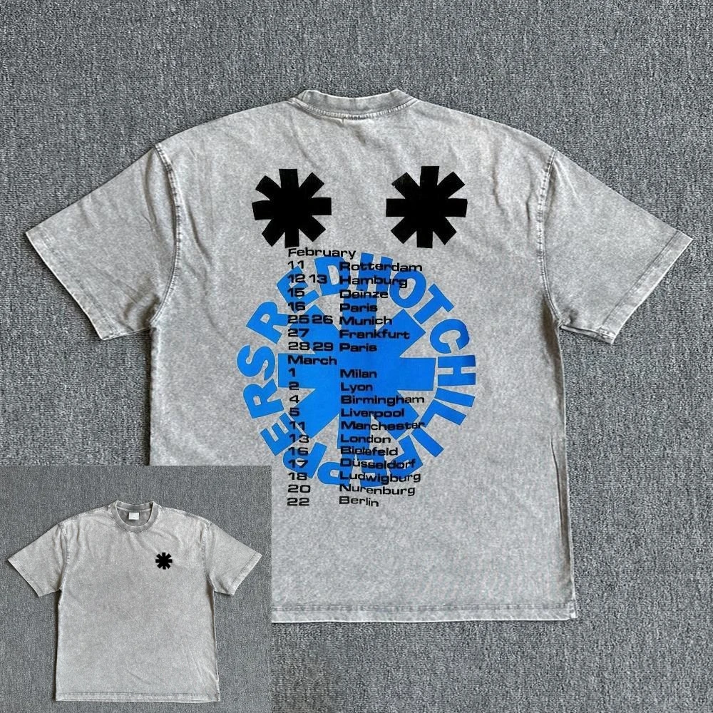 تي شيرت À Manches Courtes Rétro Hip Hop Americain En Coton Avec Bande De Poivrons Rouges Imprimé