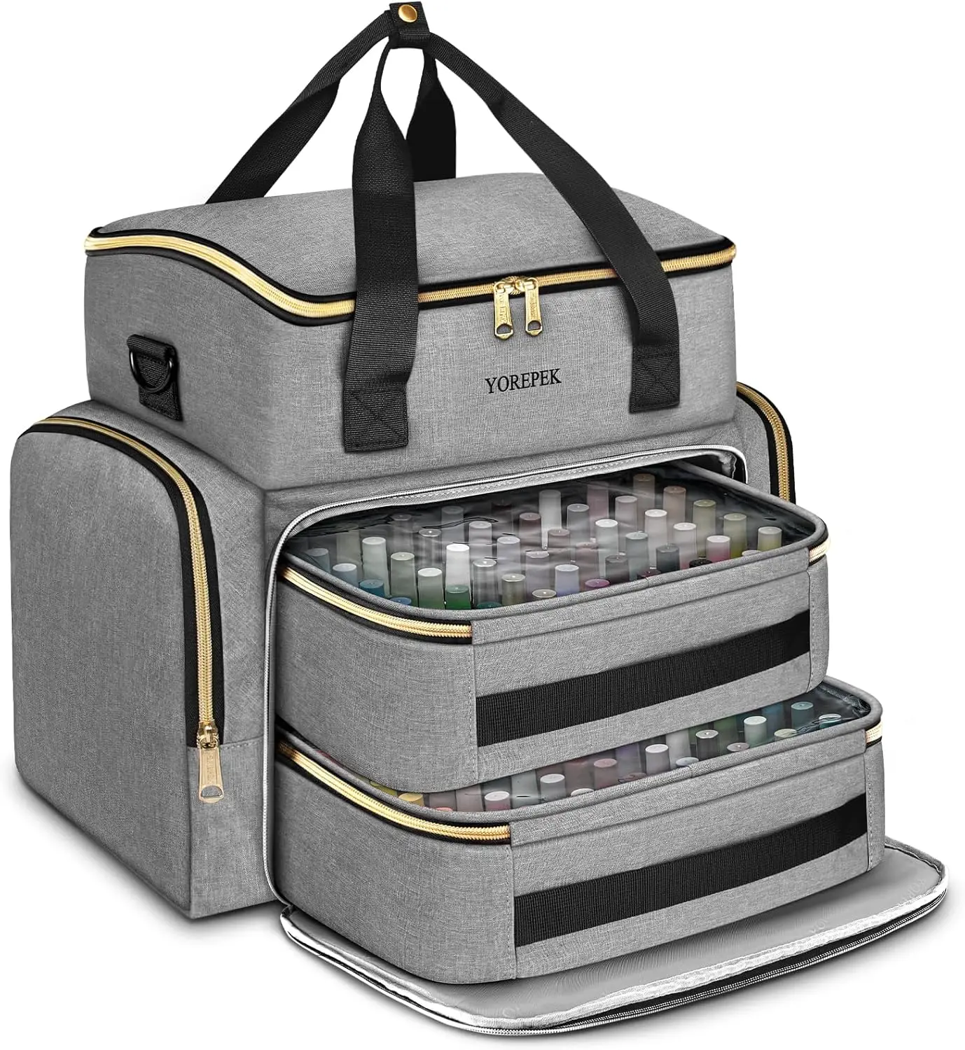 

Large Nail Polish Organizer Case Holds 96 Bottles with UV Lamp Compartment, Adjustable Dividers & Travel Strap