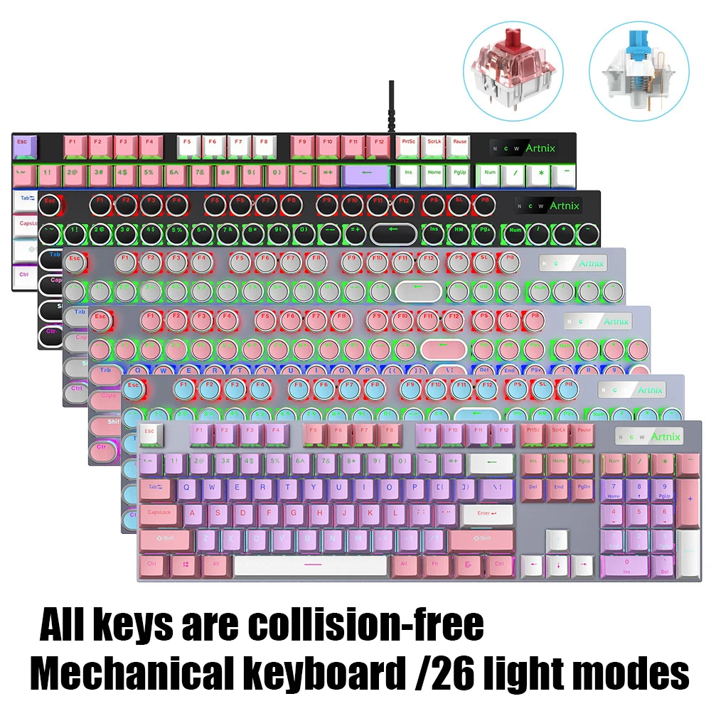 GK104 Key Metal Punk Game Green Axis Red Axis Color Mixed Light Full Key Non Chong Wired Mechanical Keyboard