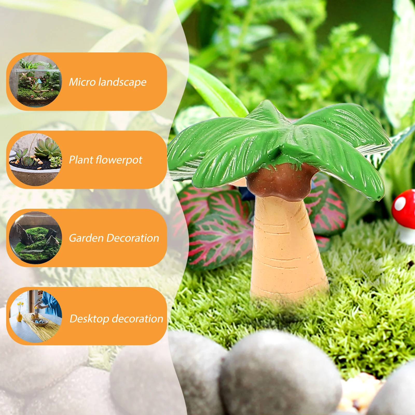 10pcs Miniature Artificial Beach Miniature Coconuts Tree Landscape Decor For House Architectural Fake Tree Mini Decor