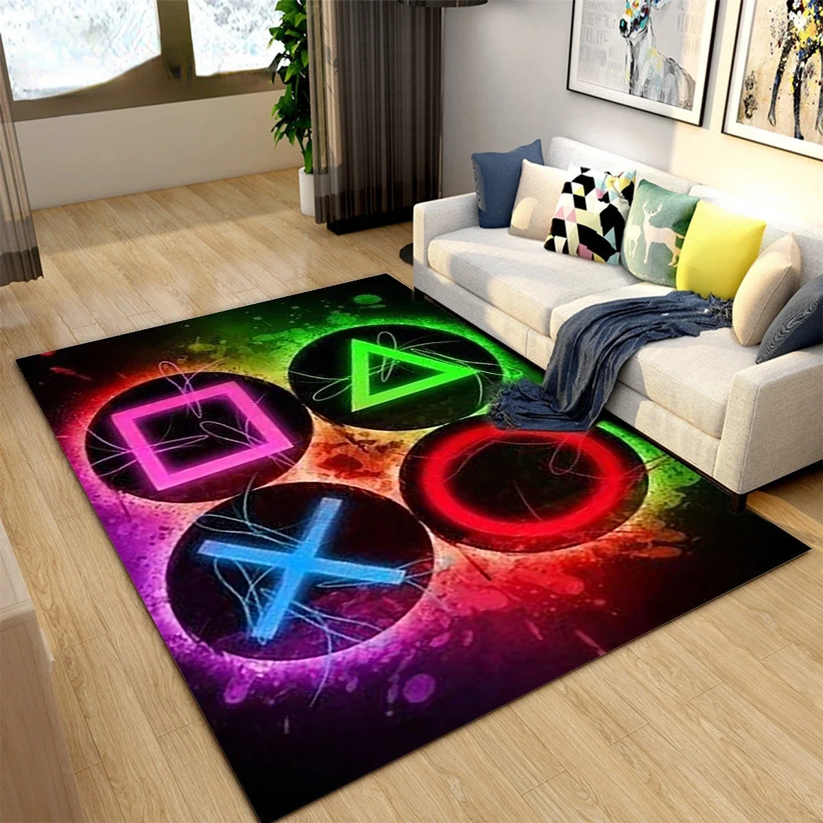 Teen Computer Game Room Decorative Rug Black Splash Ink Graffiti Game Rug 3D Printing Gamer Room Floor Mat Door Mat Carpets