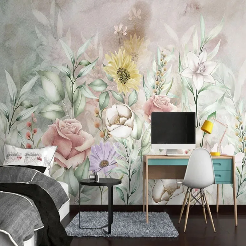 

Custom Mural Wallpaper Pastoral 3D Flowers Watercolor Hand Painted Retro TV Sofa Background Wall Covering Home Decor Wallpapers