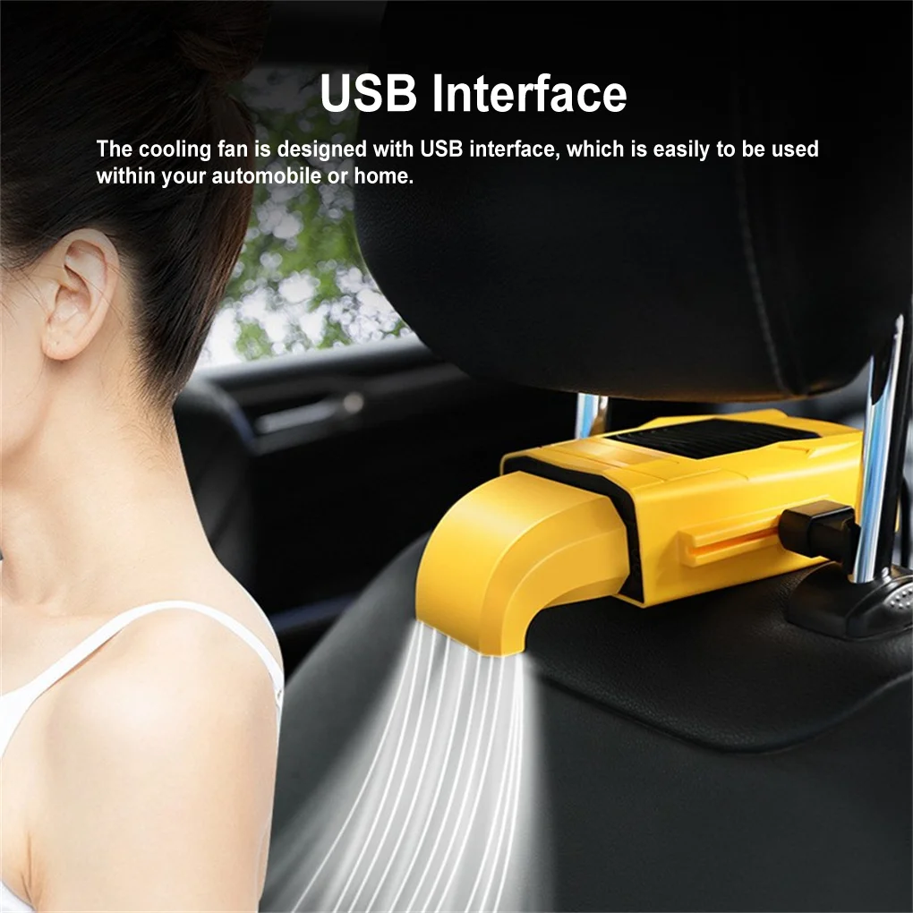 Automotive Seat Back Fan USB Interface Long Driving Cooling Fans Yellow