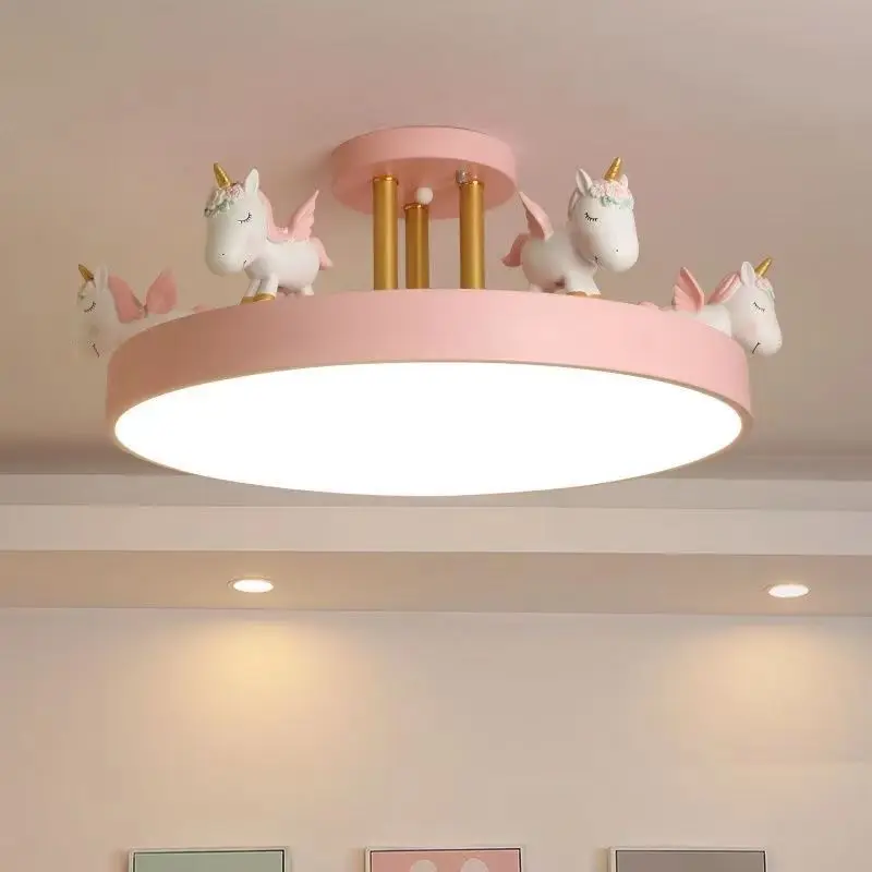 Danish Designer Creative Unicorn Ceiling Lamp Boy Girls Bedroom Restaurant Cartoon LED Chandelier Children's Room Lighting Decor