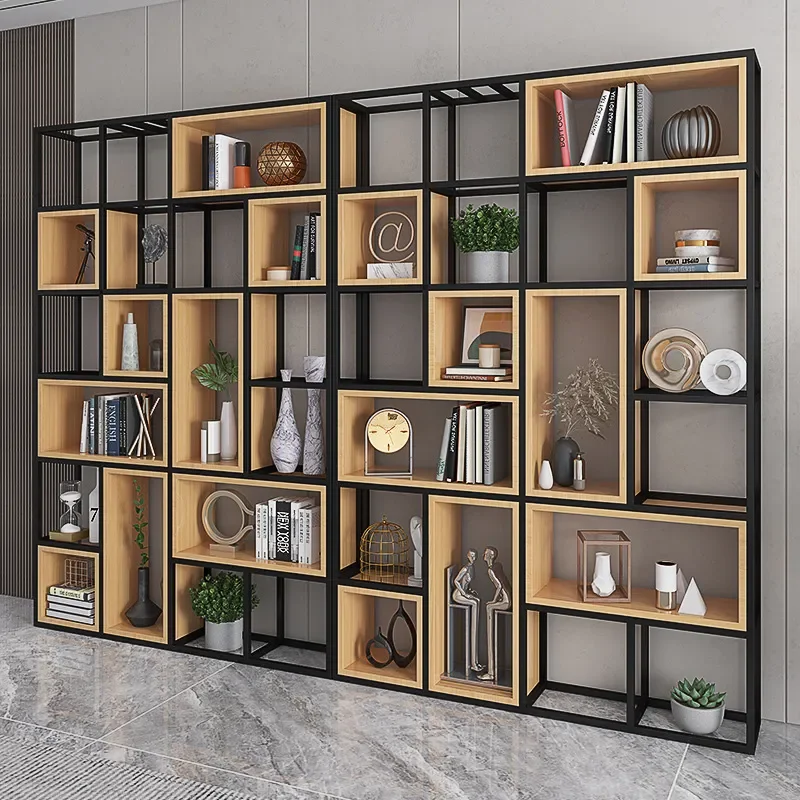 for Simple Bookshelf Floor to Ceiling Shelf Industrial Style Display Cabinet Office Flower Stand Seat Screen Wrought Iron